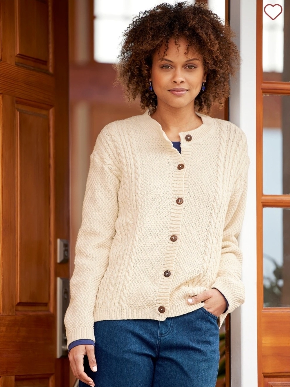 Vintage Vermont Country Store Fisherman Cable Knit Cotton Cardigan USA XL Ivory